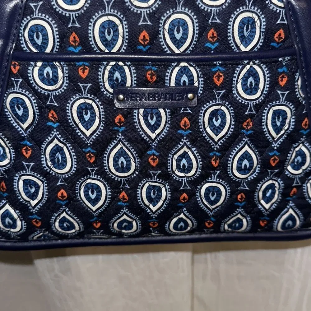 Vera Bradley Navy Blue White Coral Quilted Trimmed Trapeze Crossbody Purse Bag